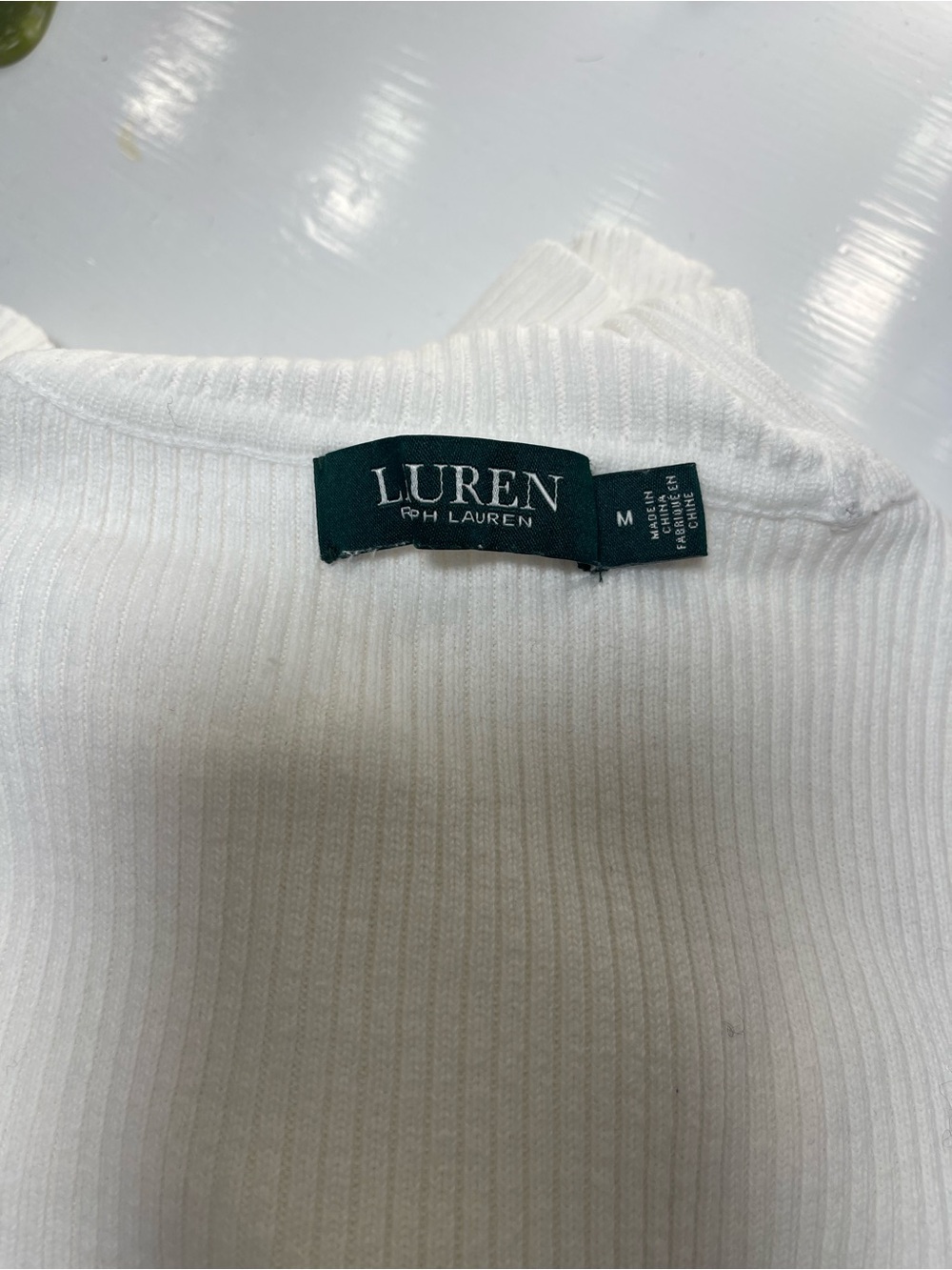 Lauren Ralph Lauren Luren White Ribbed Crewneck Sweater